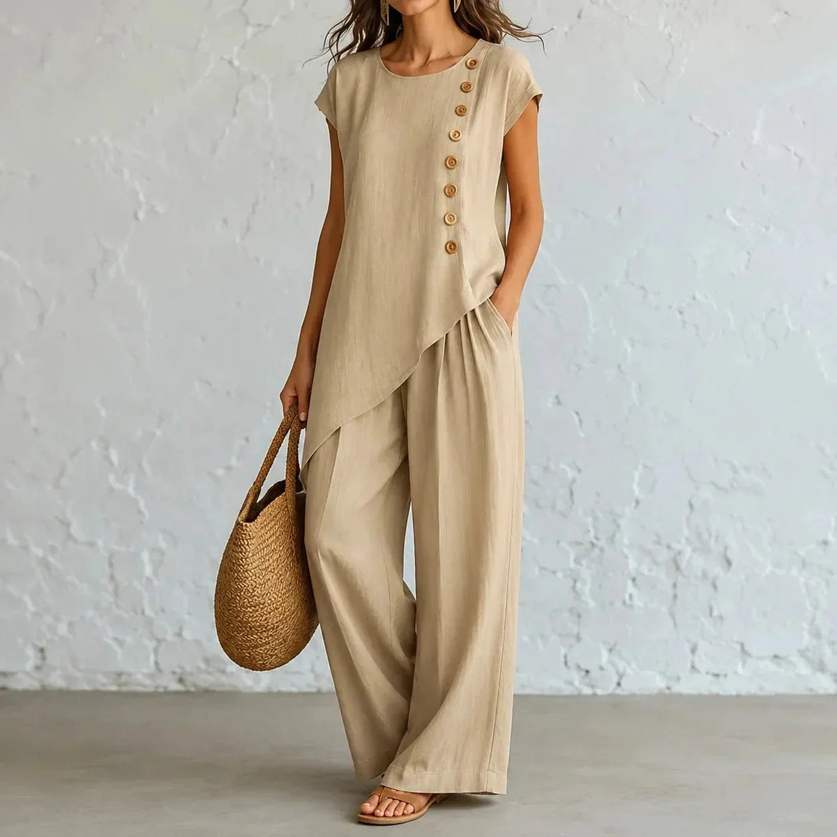 Joelle Asymmetric Tunic and Wide Leg Linen Pants Set