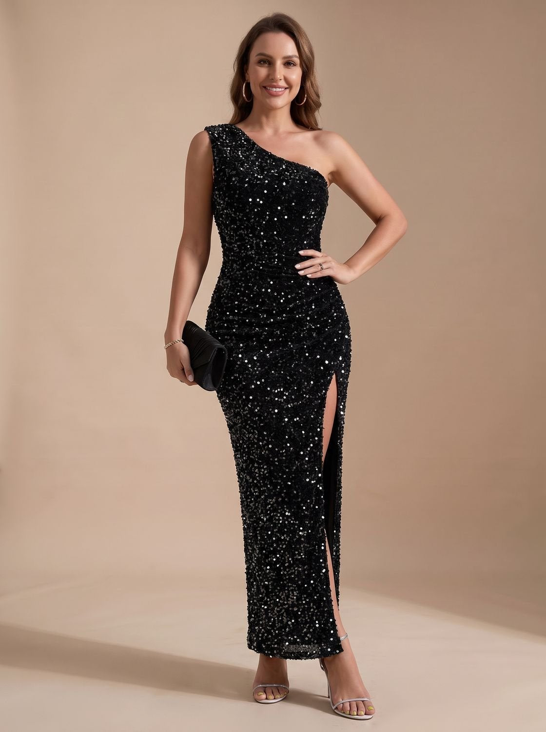 Estelle Sparkling Sequin One-Shoulder Party Maxi Dress