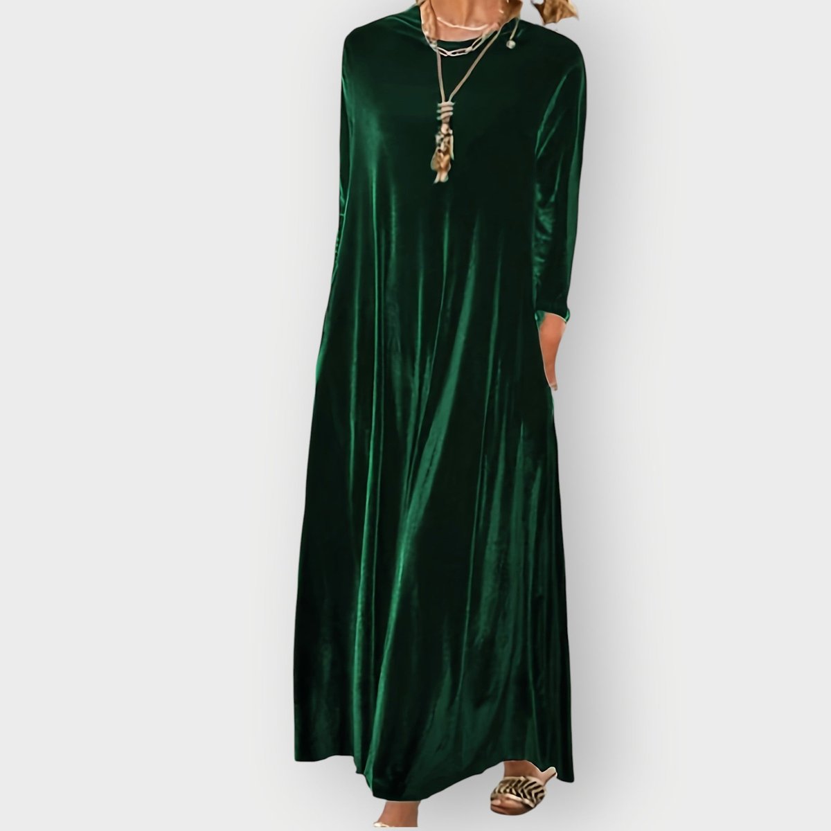 Rosalie Elegant Round Neck Maxi Dress with 3/4 Sleeves