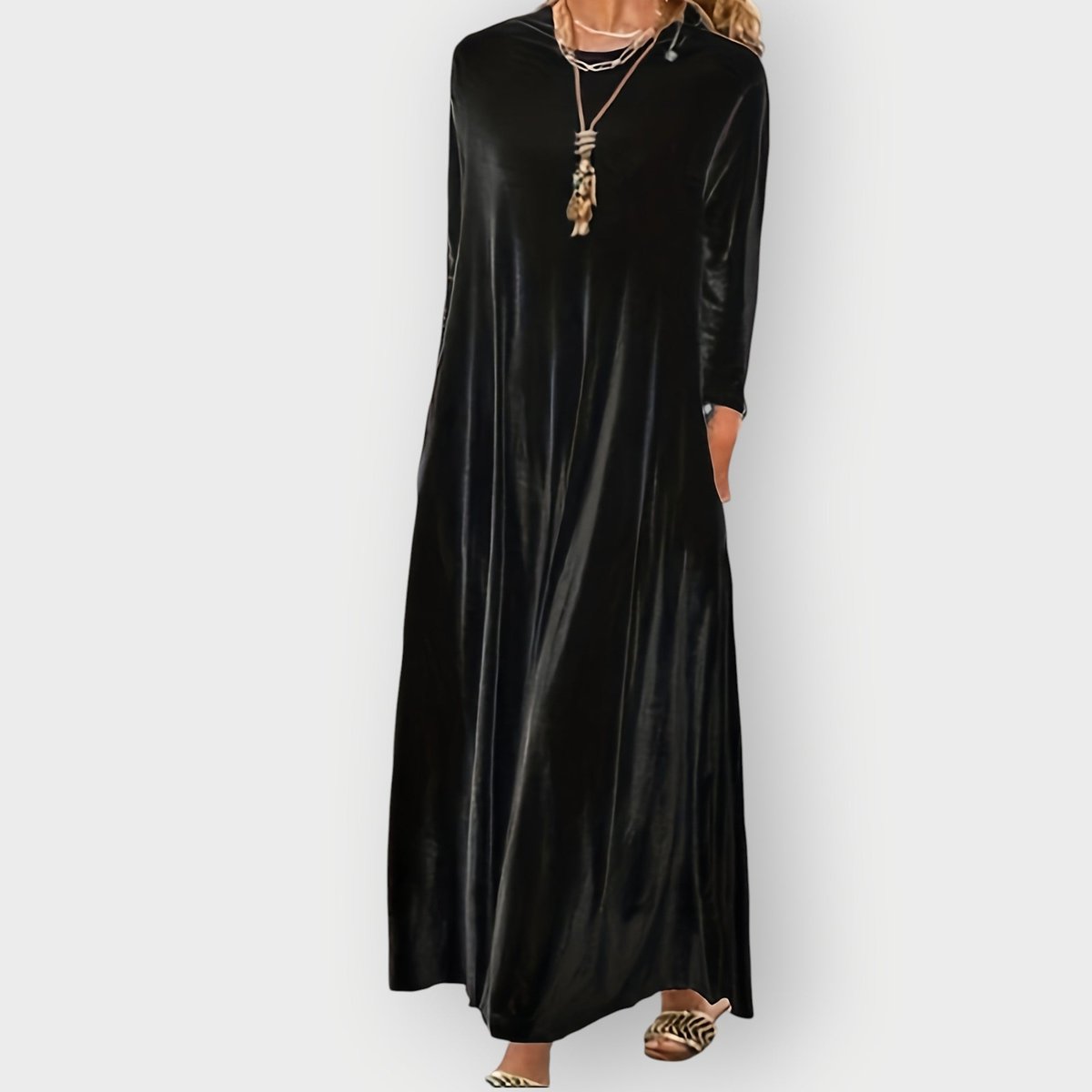 Rosalie Elegant Round Neck Maxi Dress with 3/4 Sleeves
