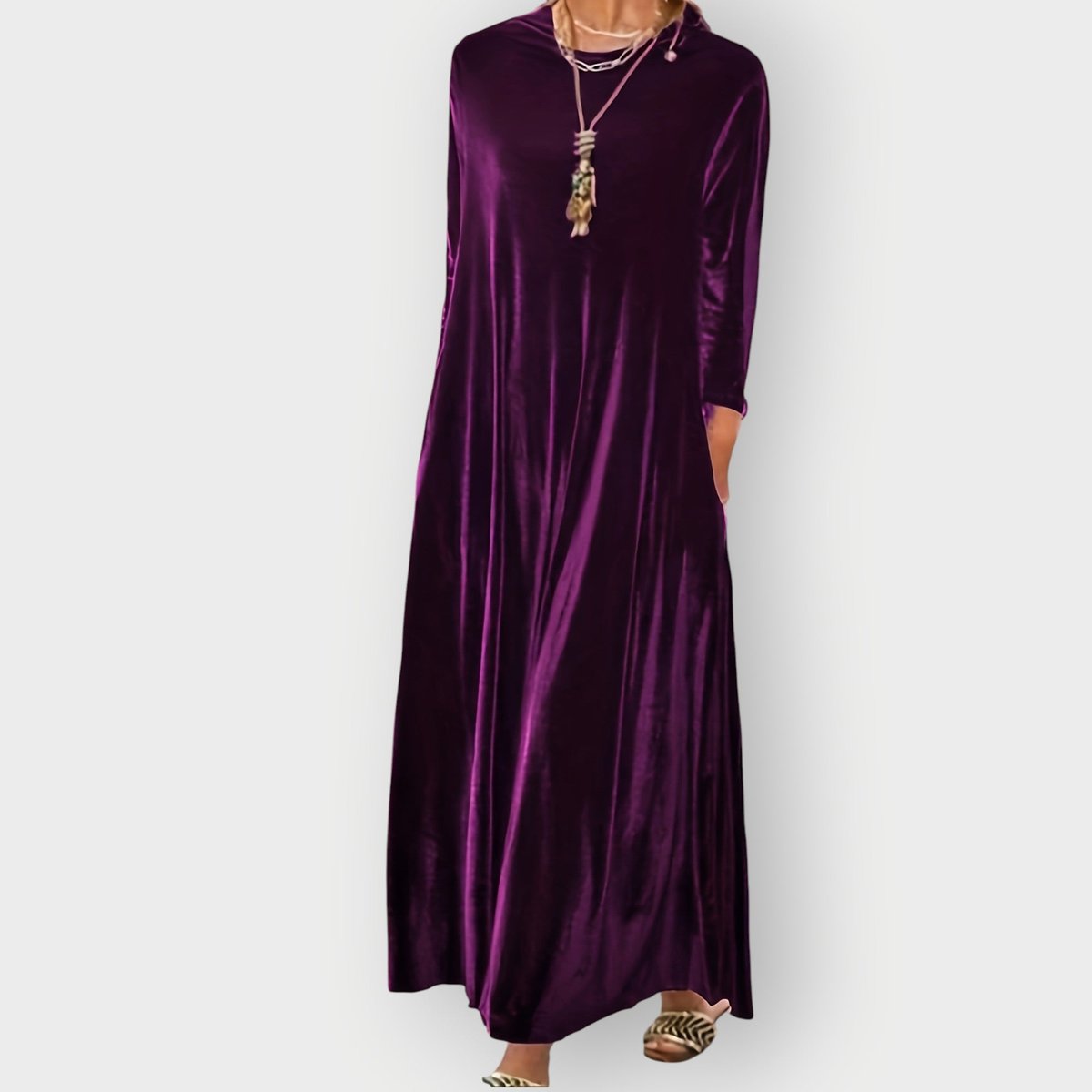 Rosalie Elegant Round Neck Maxi Dress with 3/4 Sleeves