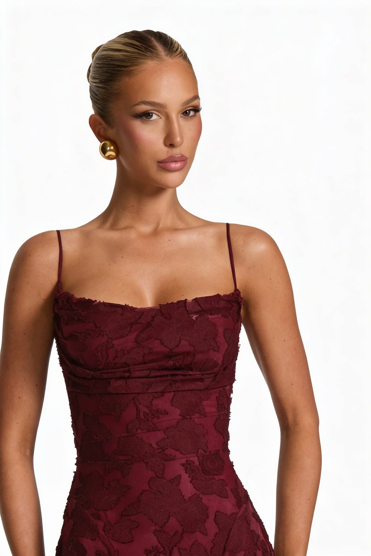 Leona Elegant Textured Spaghetti Strap Maxi Dress