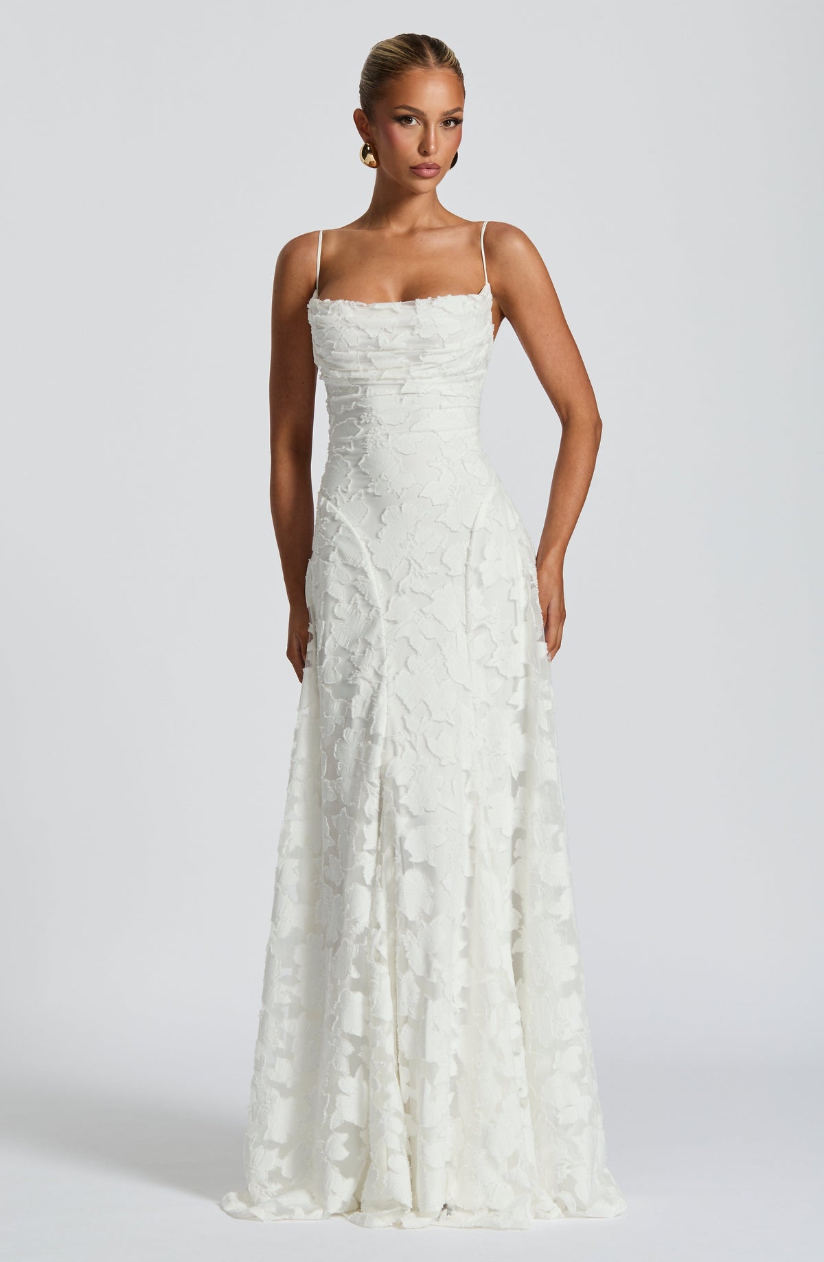 Leona Elegant Textured Spaghetti Strap Maxi Dress