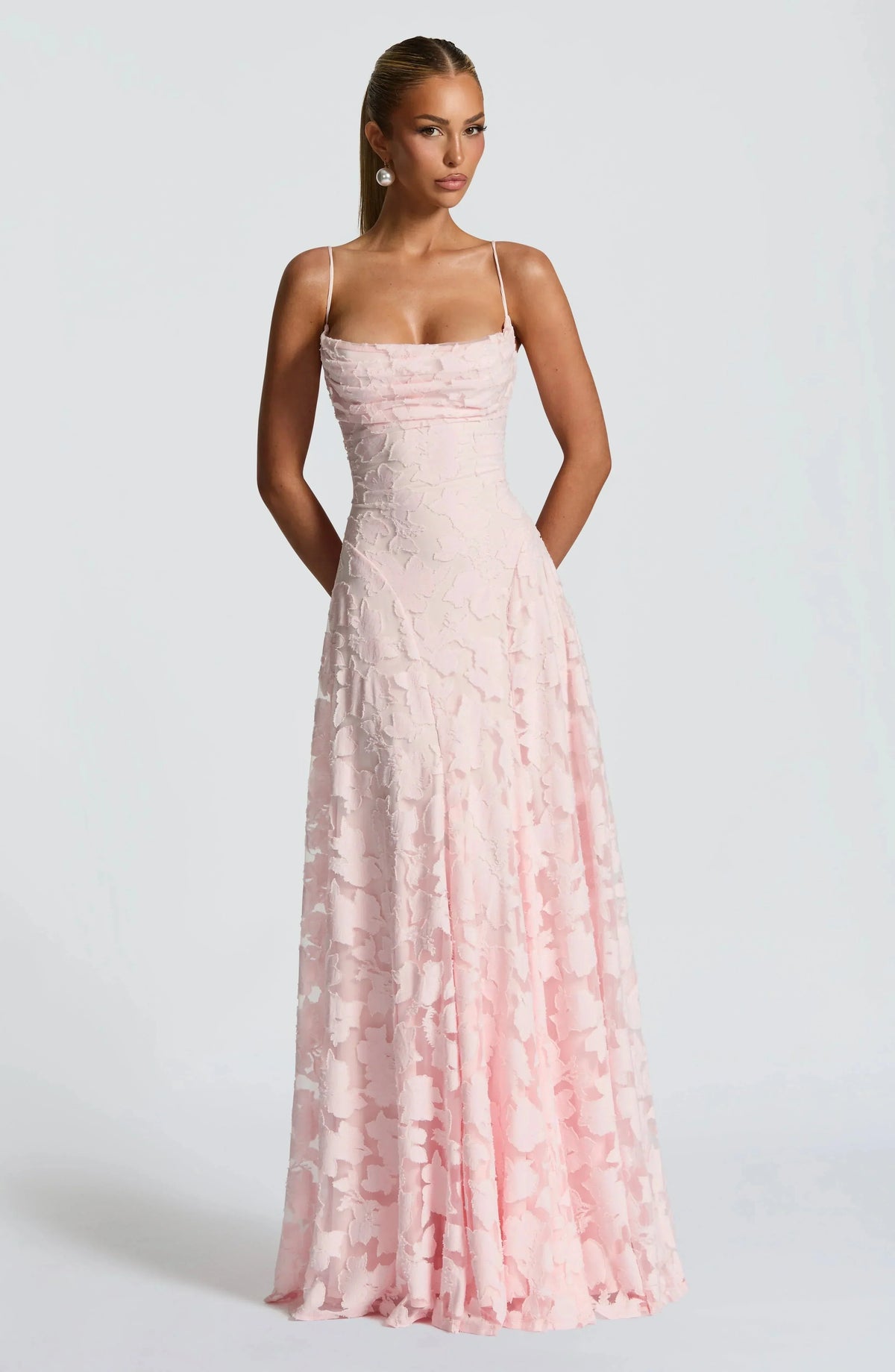 Leona Elegant Textured Spaghetti Strap Maxi Dress