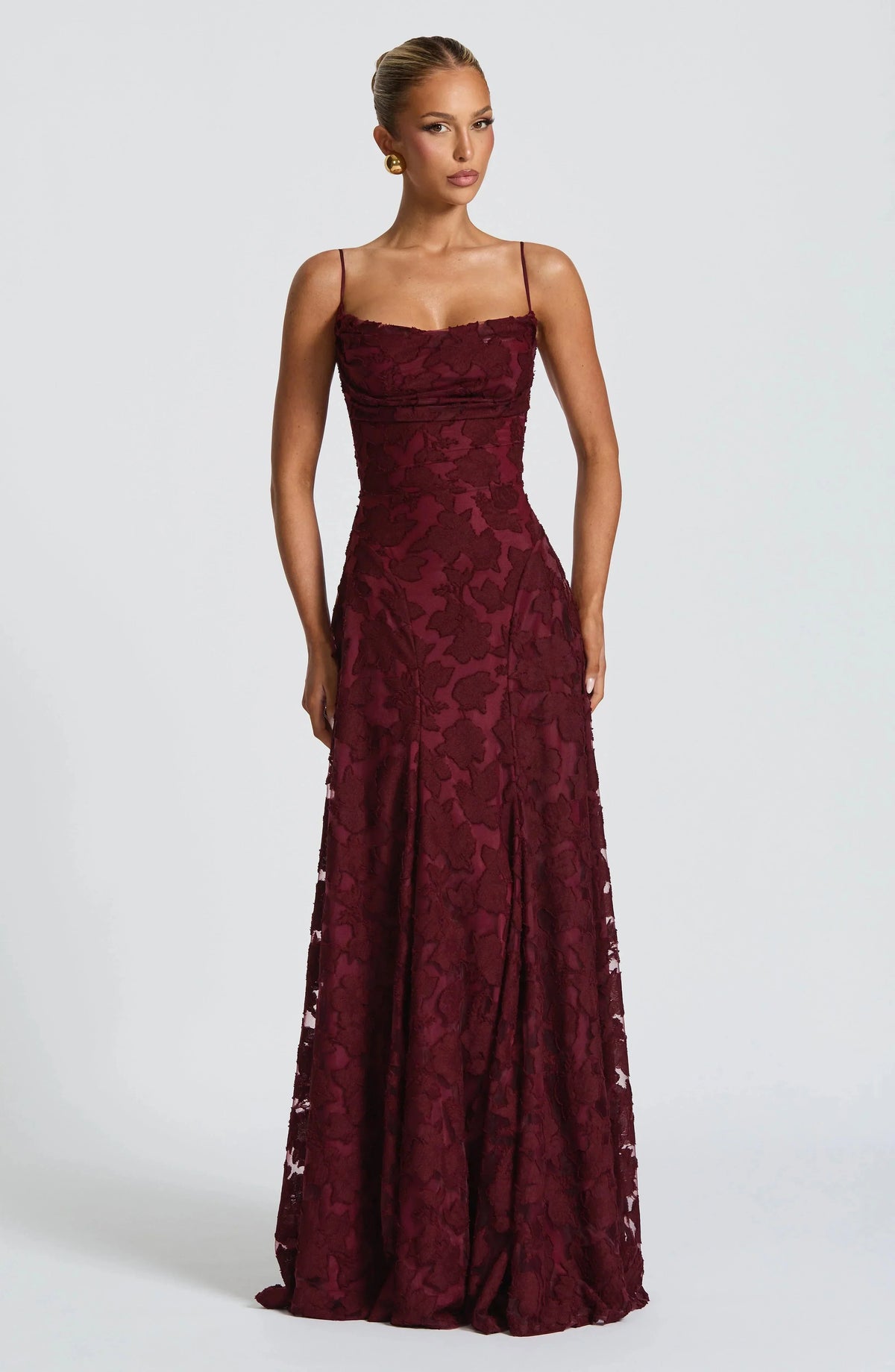 Leona Elegant Textured Spaghetti Strap Maxi Dress