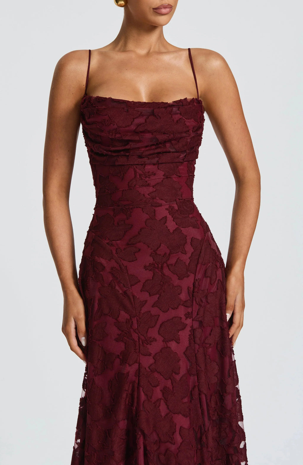 Leona Elegant Textured Spaghetti Strap Maxi Dress