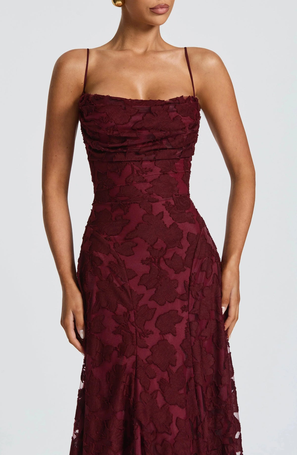 Leona Elegant Textured Spaghetti Strap Maxi Dress