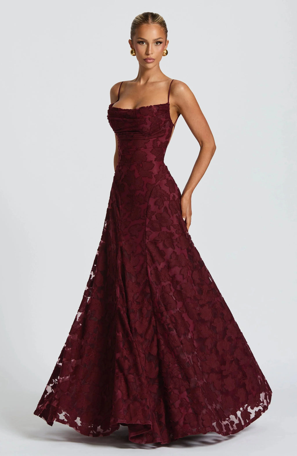 Leona Elegant Textured Spaghetti Strap Maxi Dress