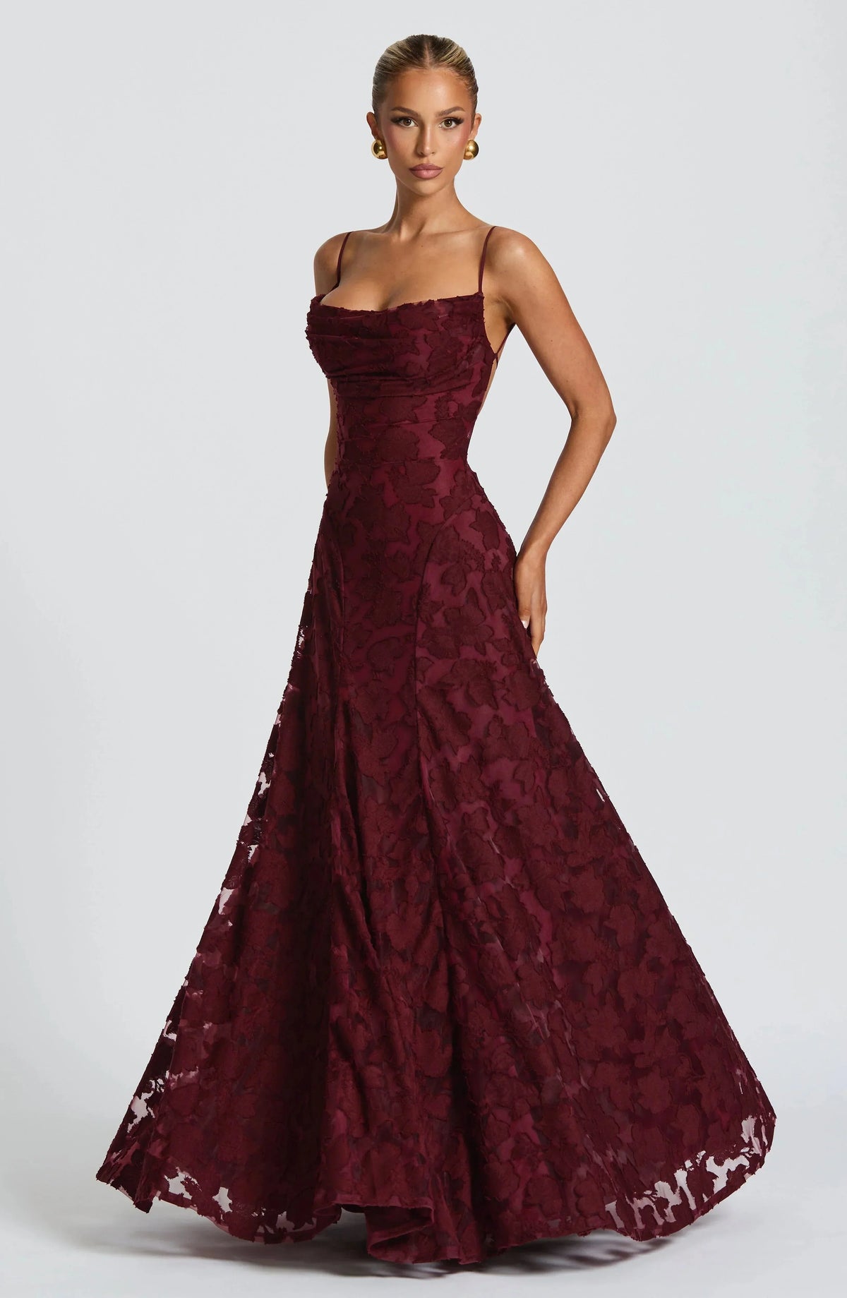 Leona Elegant Textured Spaghetti Strap Maxi Dress