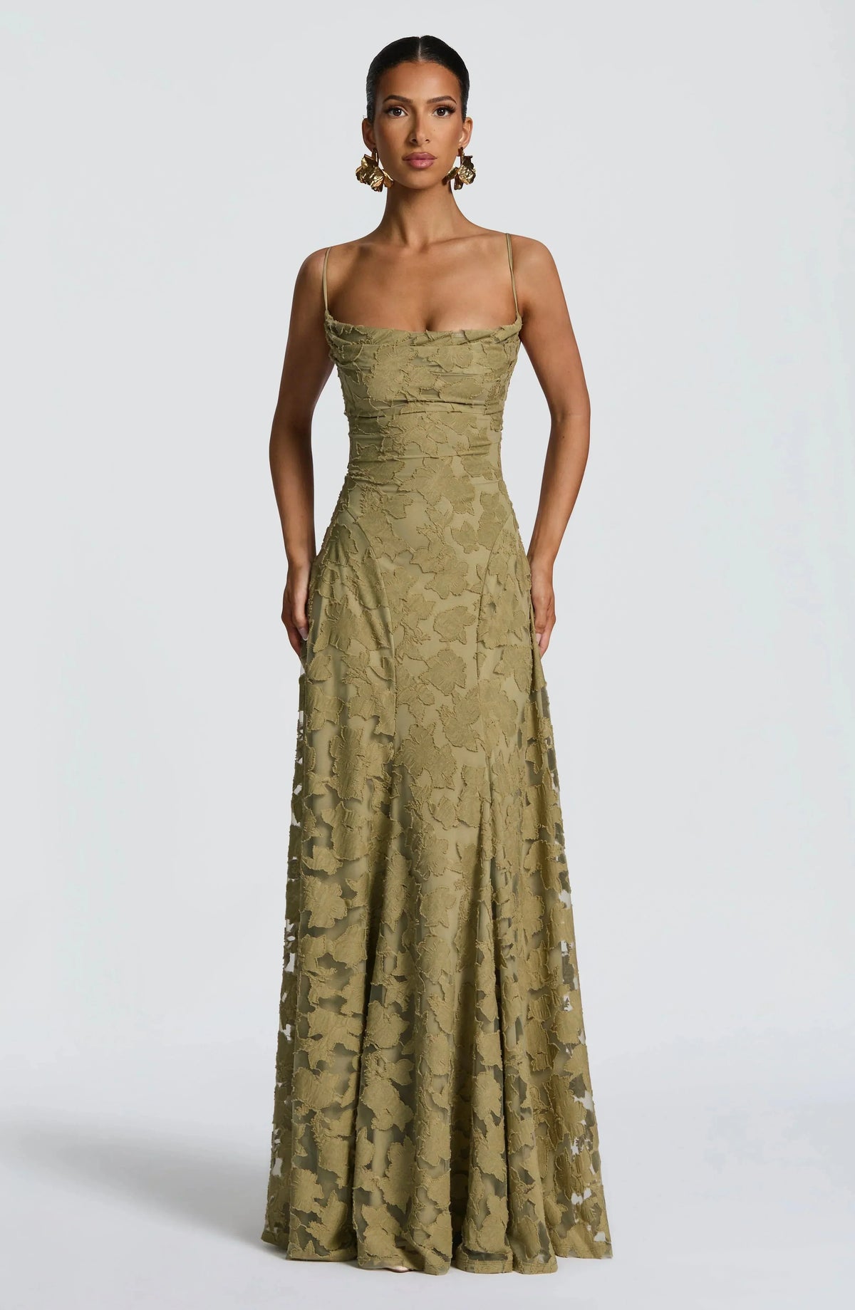 Leona Elegant Textured Spaghetti Strap Maxi Dress