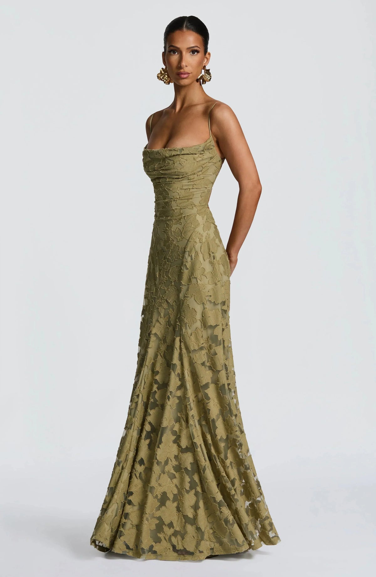 Leona Elegant Textured Spaghetti Strap Maxi Dress