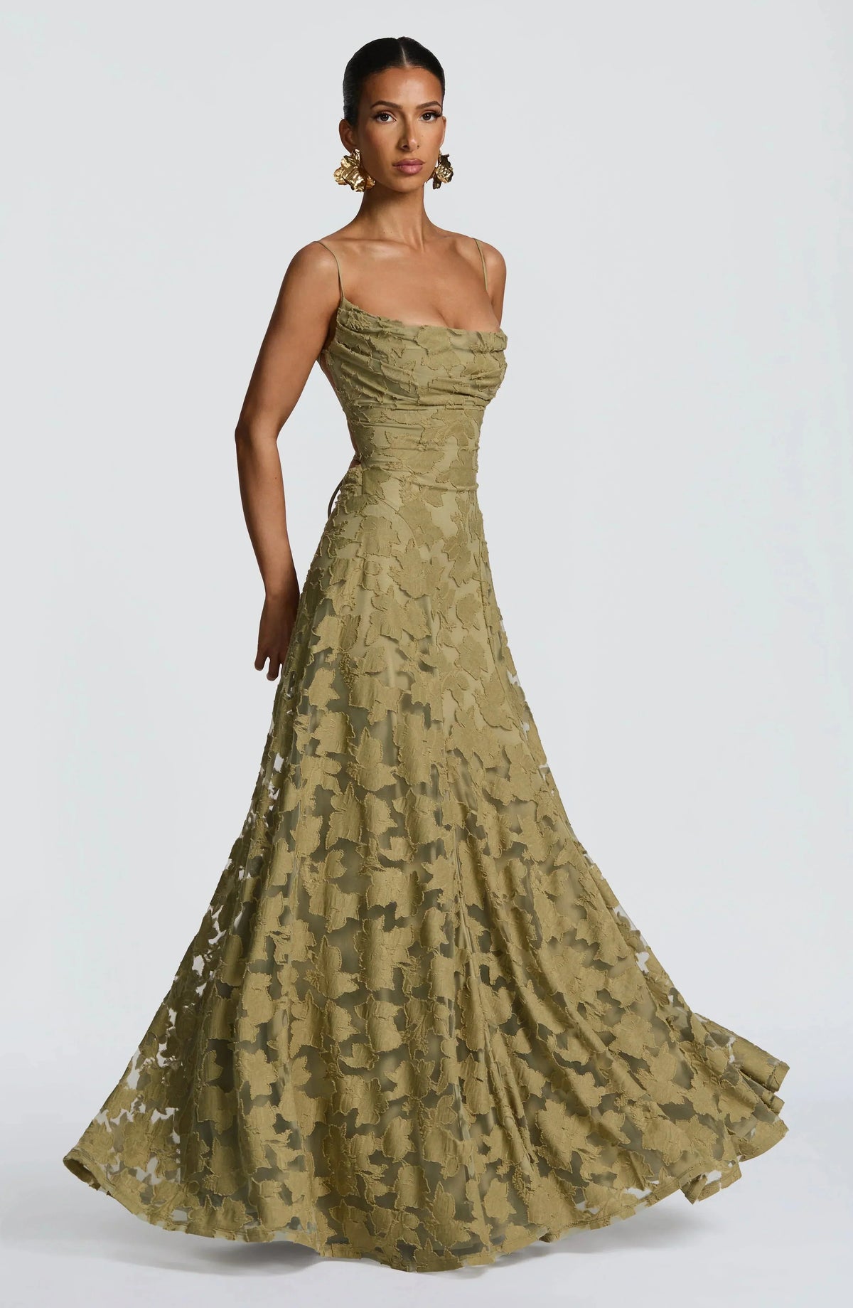 Leona Elegant Textured Spaghetti Strap Maxi Dress
