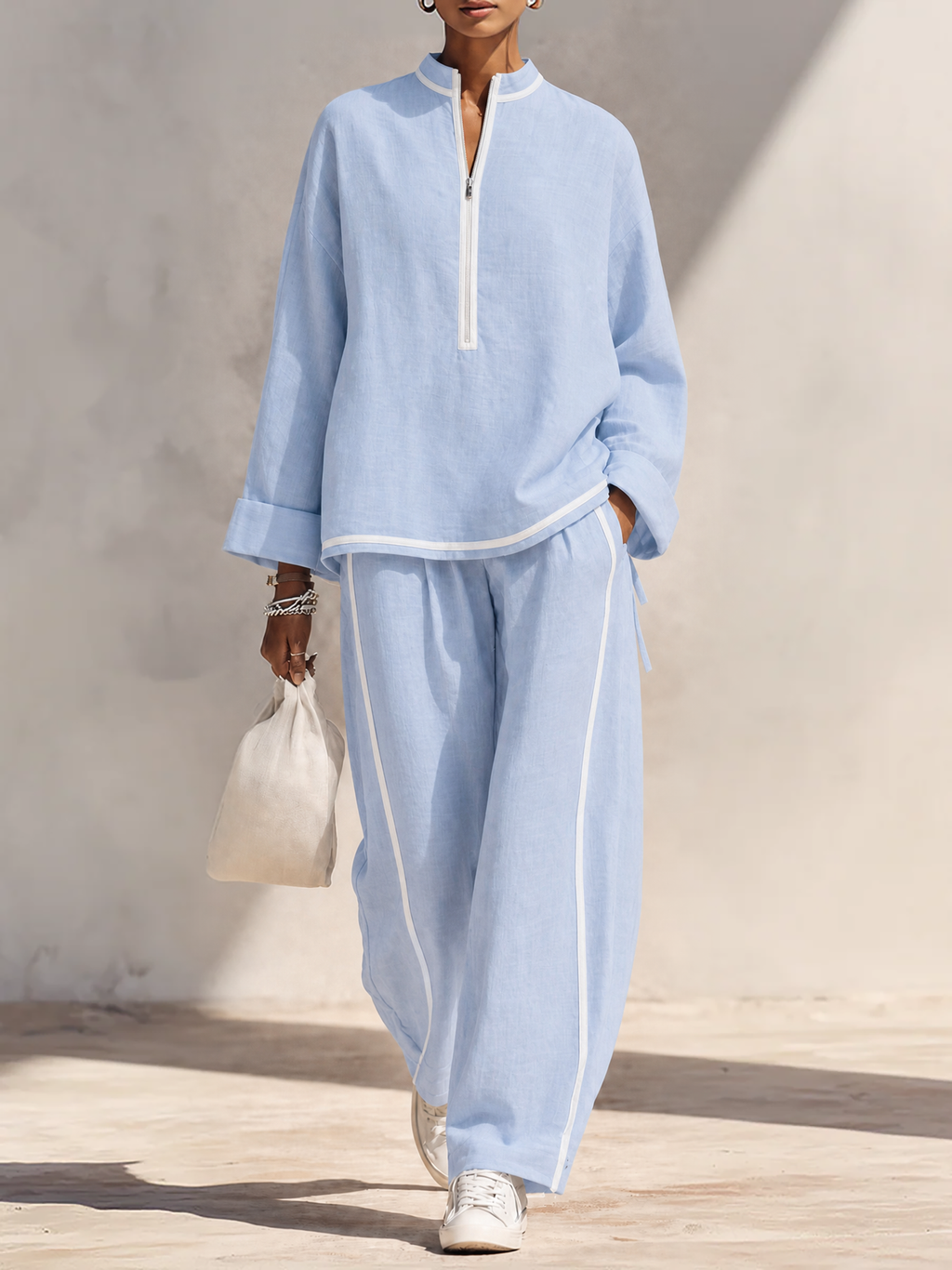Natasha Relaxed Linen Oversized Top and Wide Leg Pants Set