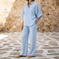 Liana Breezy Linen Batwing Tunic and Wide-Leg Pants Set