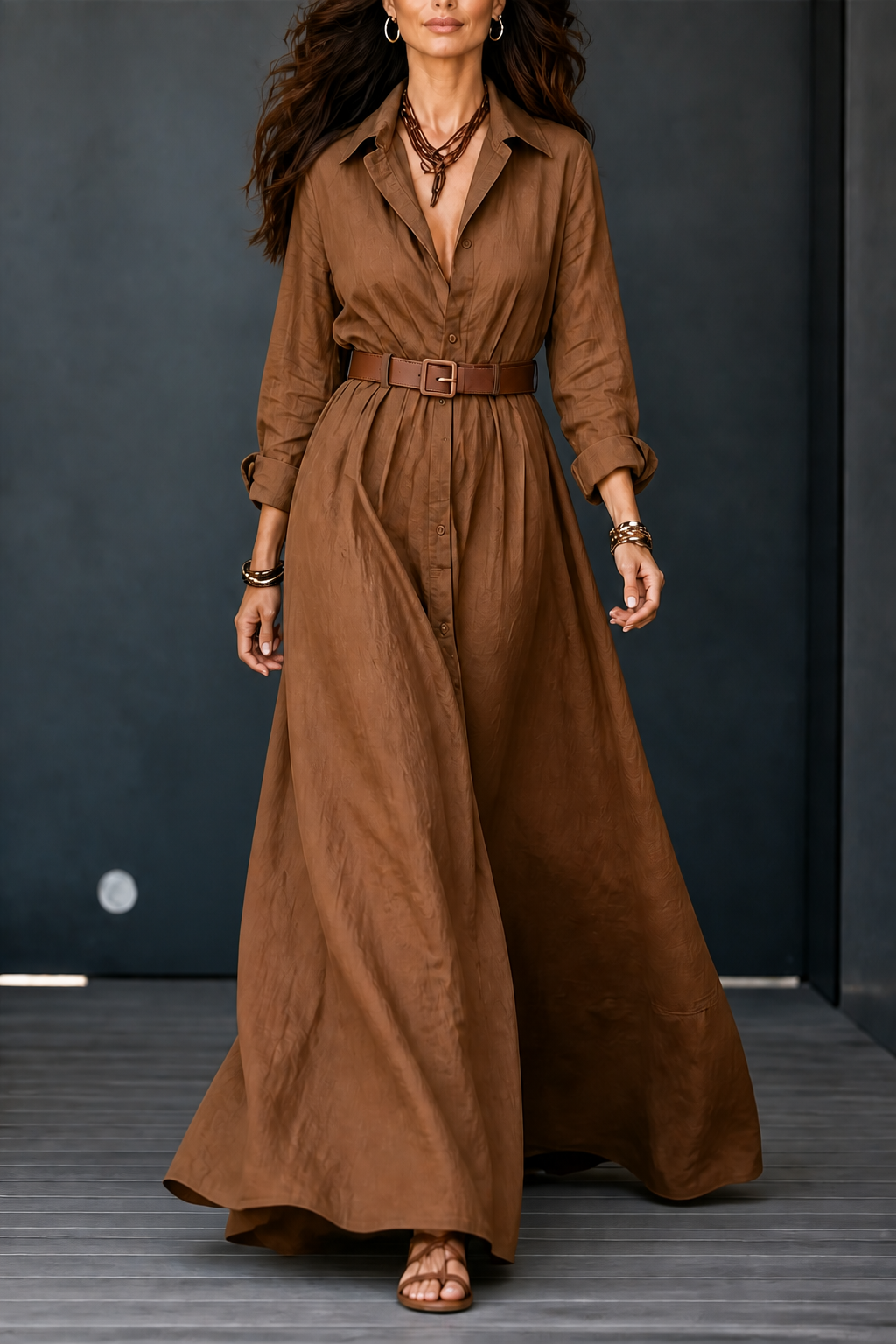 Greta Versatile Belted Maxi Shirt Dress