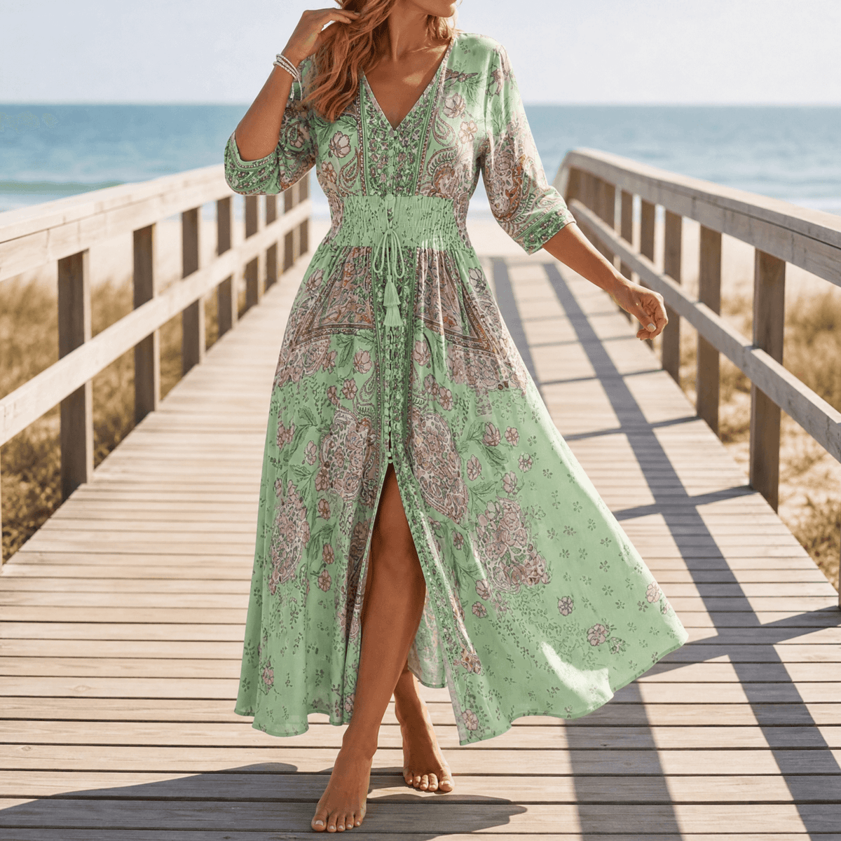 Daisy Feminine Floral Wrap Maxi Dress