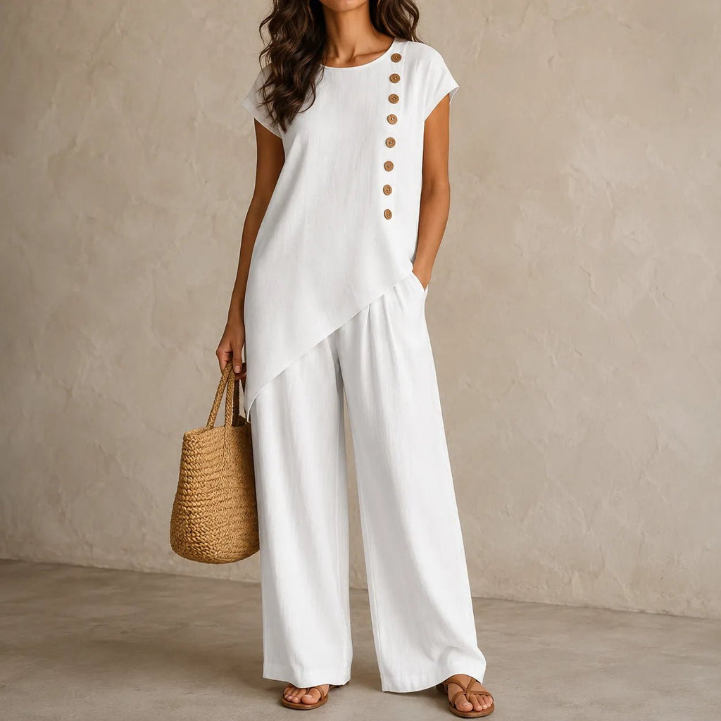 Joelle Asymmetric Tunic and Wide Leg Linen Pants Set