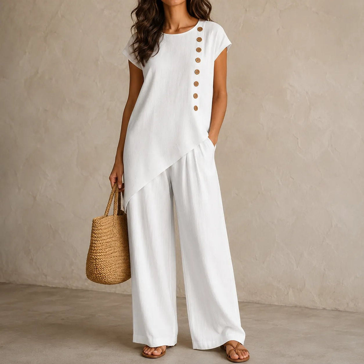 Joelle Asymmetric Tunic and Wide Leg Linen Pants Set