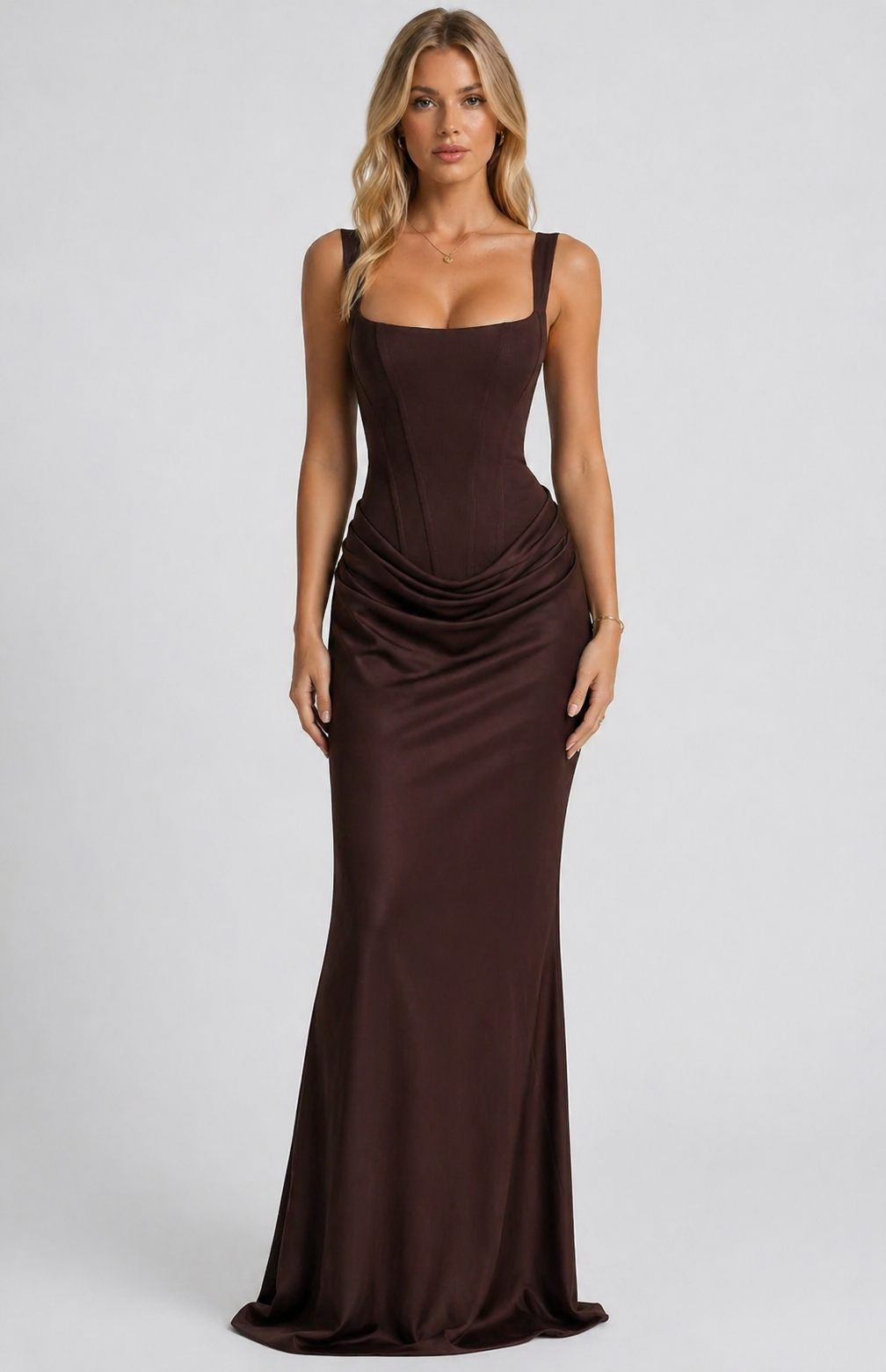 Isadora Sculpted Corset Maxi Dress with Square Neck