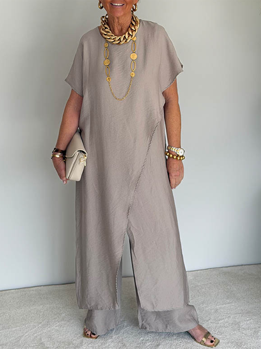 Nadia Relaxed Asymmetric Maxi Dress with Short Sleeves