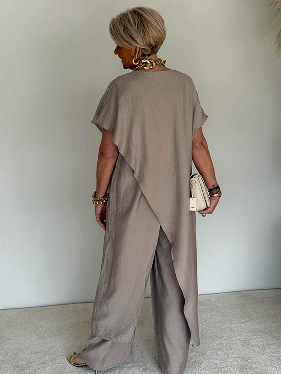 Nadia Relaxed Asymmetric Maxi Dress with Short Sleeves