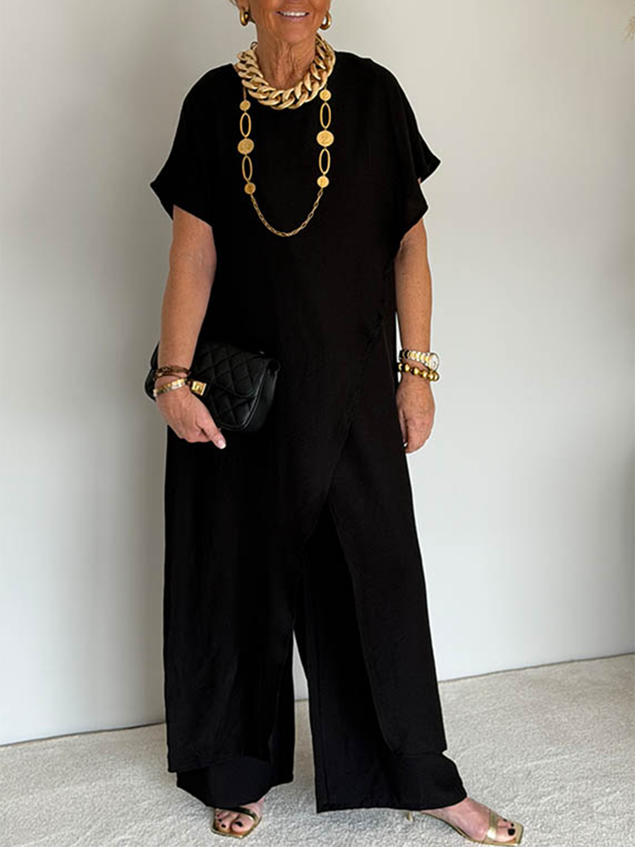 Nadia Relaxed Asymmetric Maxi Dress with Short Sleeves