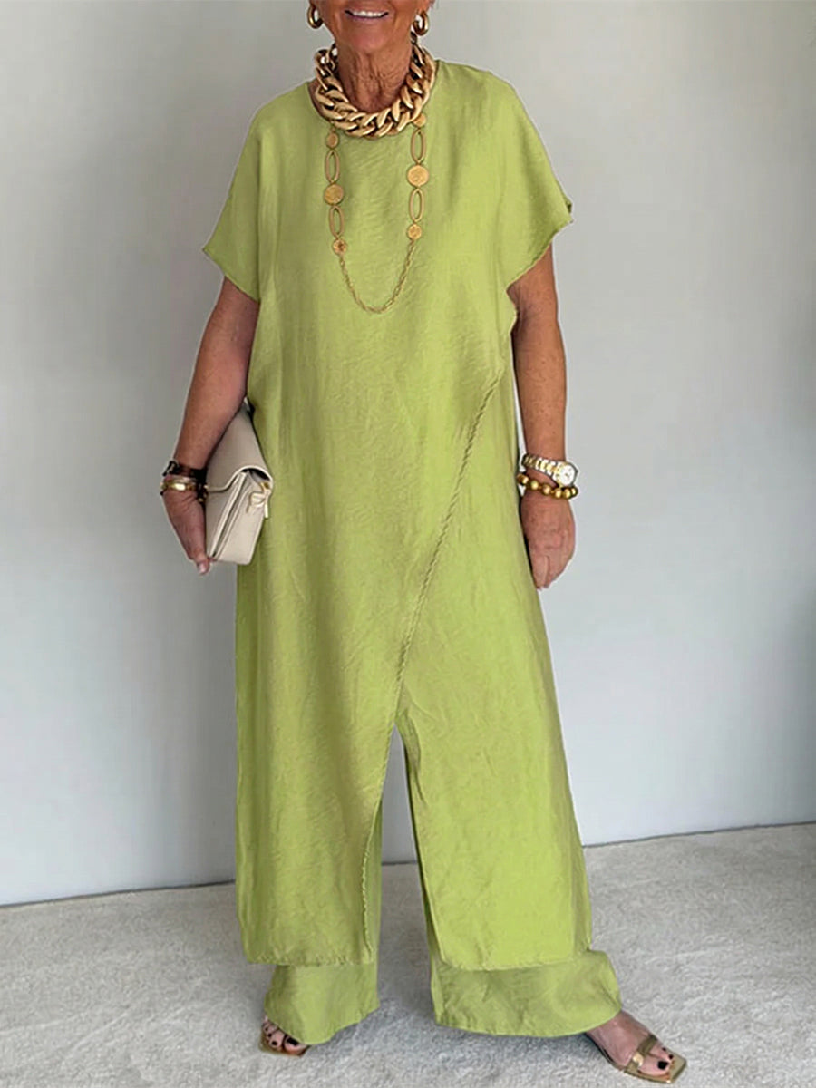 Nadia Relaxed Asymmetric Maxi Dress with Short Sleeves