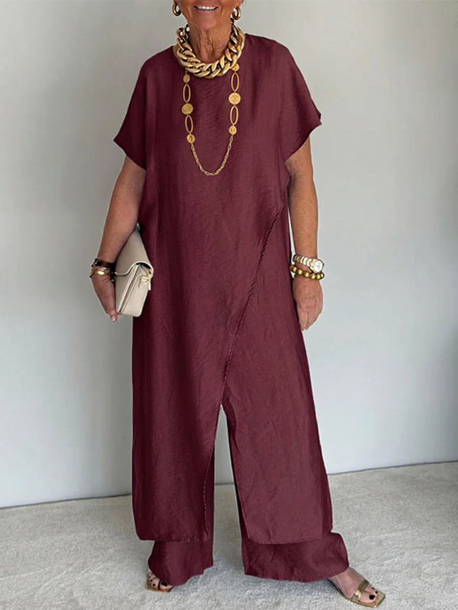 Nadia Relaxed Asymmetric Maxi Dress with Short Sleeves