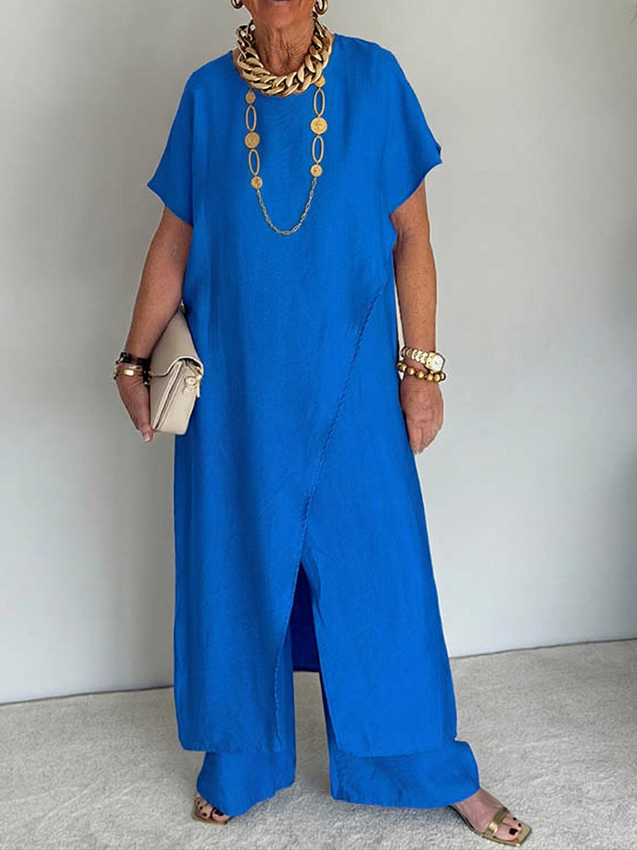 Nadia Relaxed Asymmetric Maxi Dress with Short Sleeves
