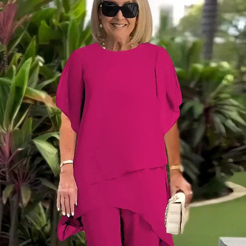 Nina Chic Asymmetric Top and Pants Set
