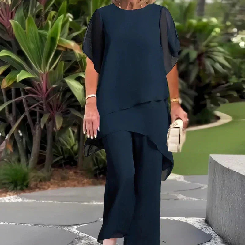 Nina Chic Asymmetric Top and Pants Set