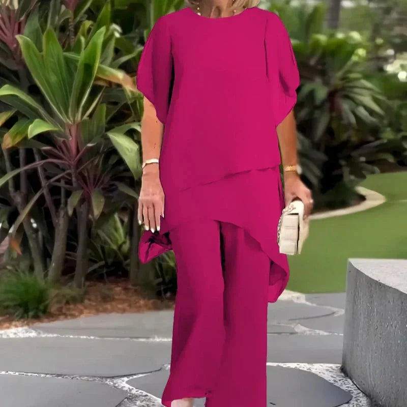 Nina Chic Asymmetric Top and Pants Set