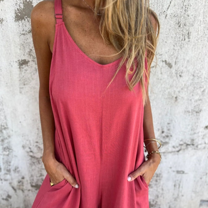 Lucia Relaxed V-Neck Jumpsuit with Pockets