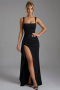 Margot Sleek Open-Back Slip Maxi Dress with Leg Split