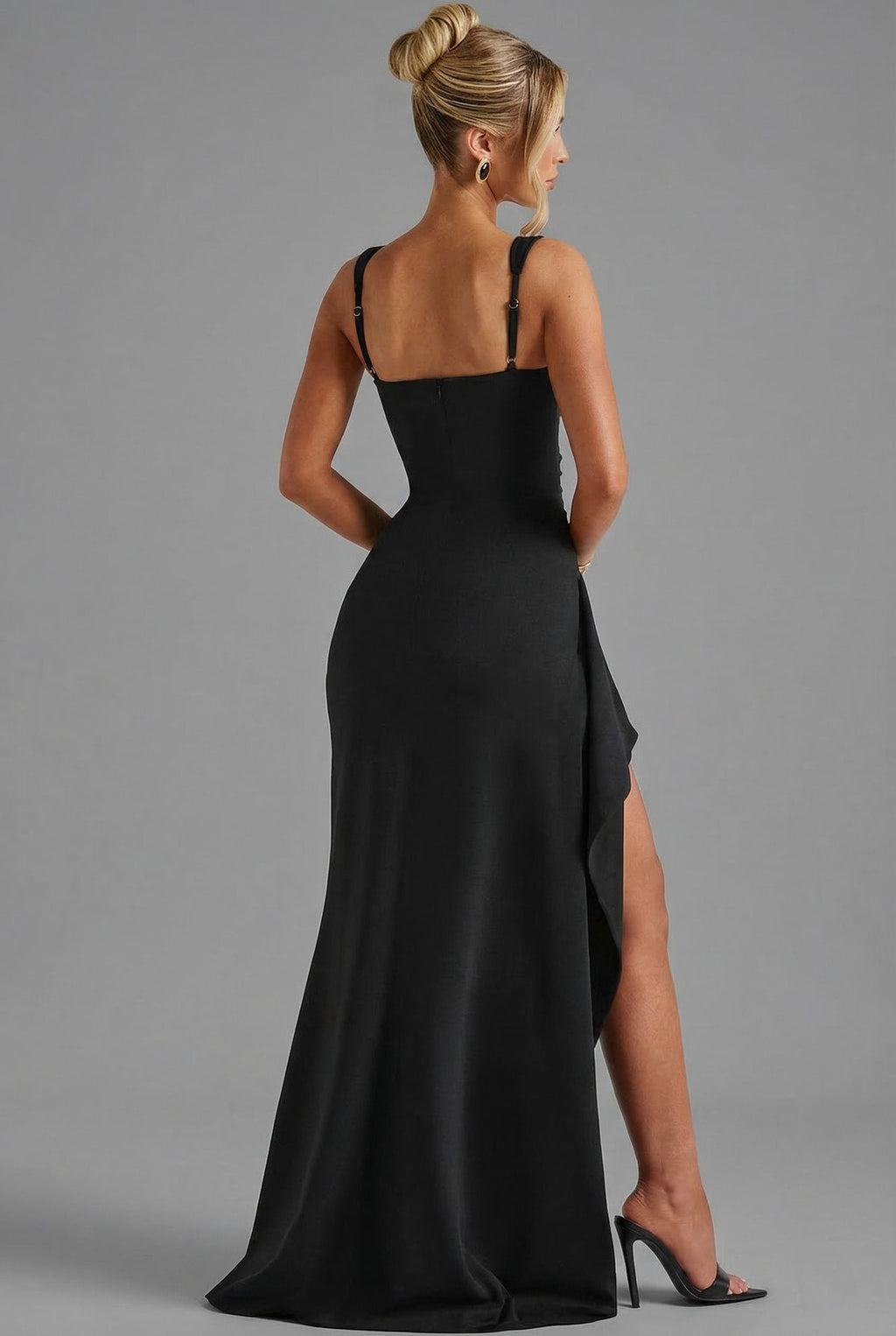 Margot Sleek Open-Back Slip Maxi Dress with Leg Split