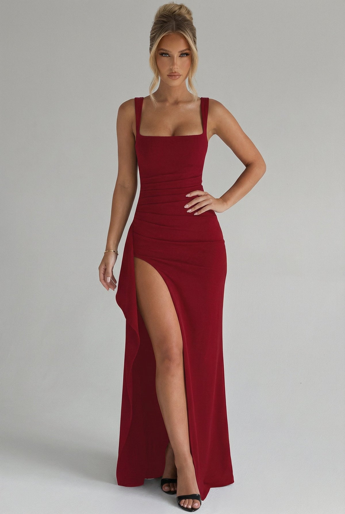 Margot Sleek Open-Back Slip Maxi Dress with Leg Split