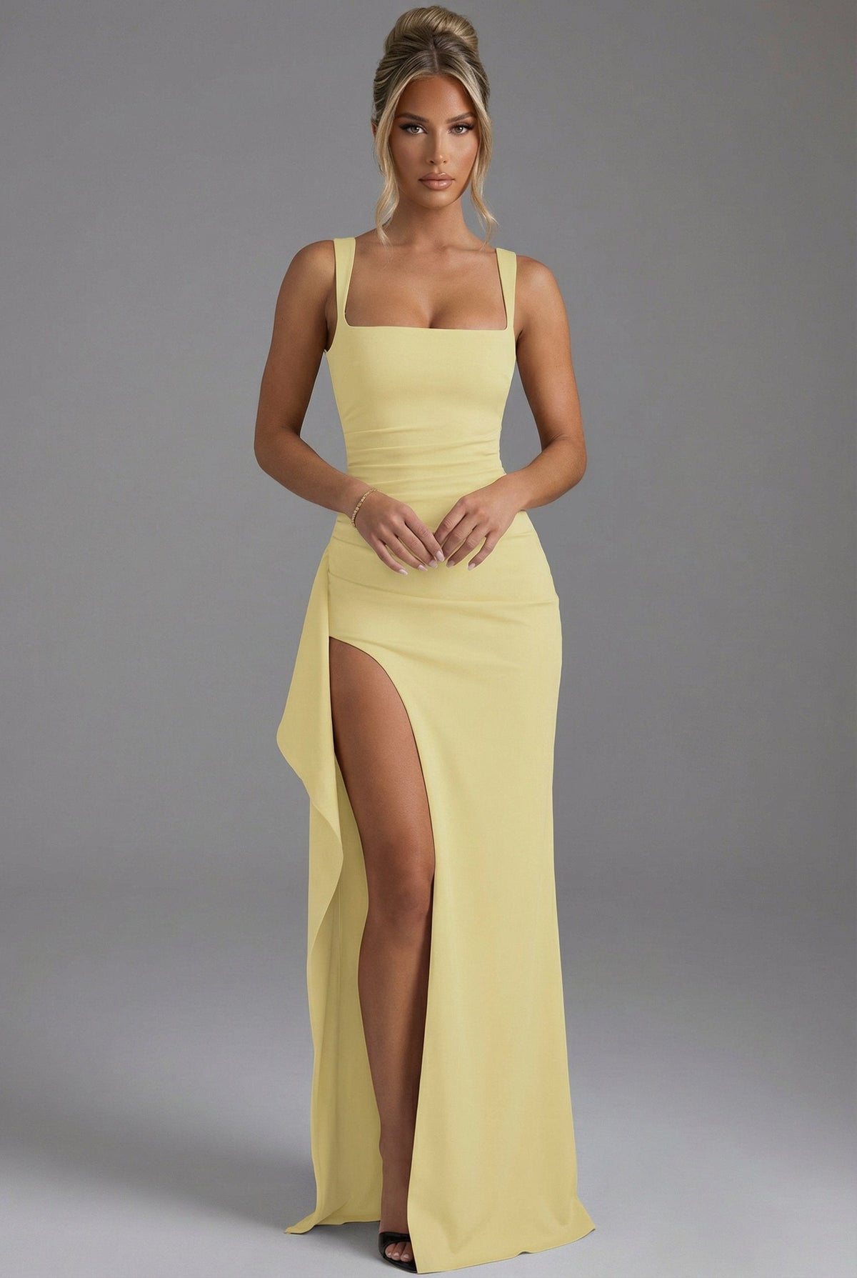 Margot Sleek Open-Back Slip Maxi Dress with Leg Split