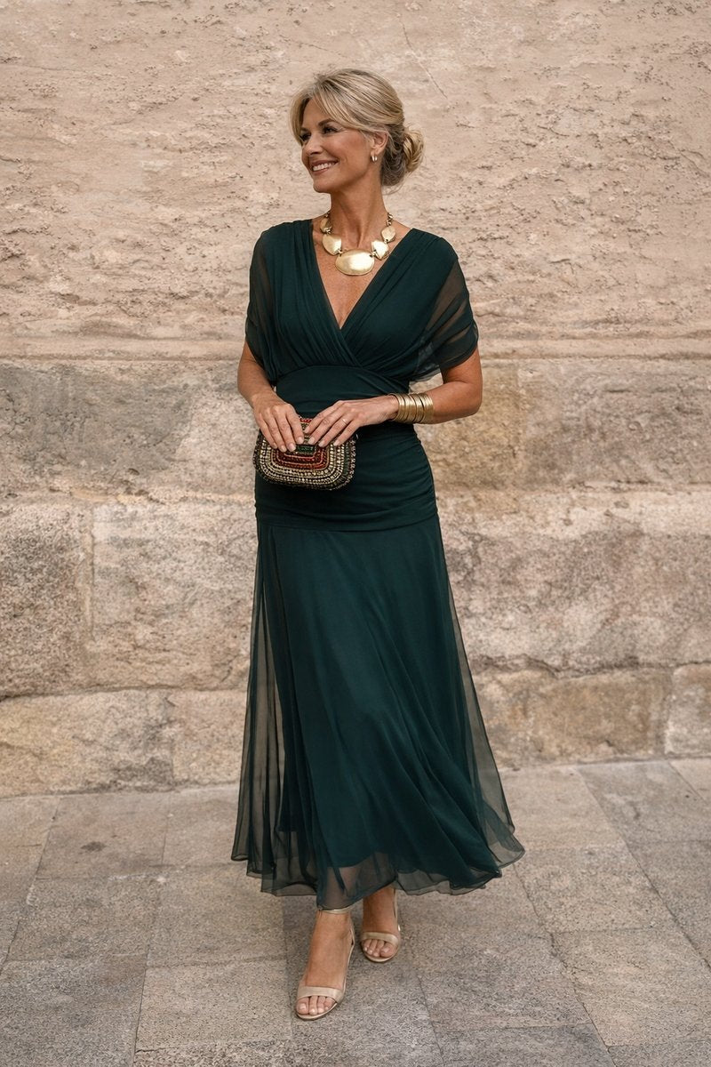 Briony Graceful Chiffon V-Neck Maxi Summer Dress