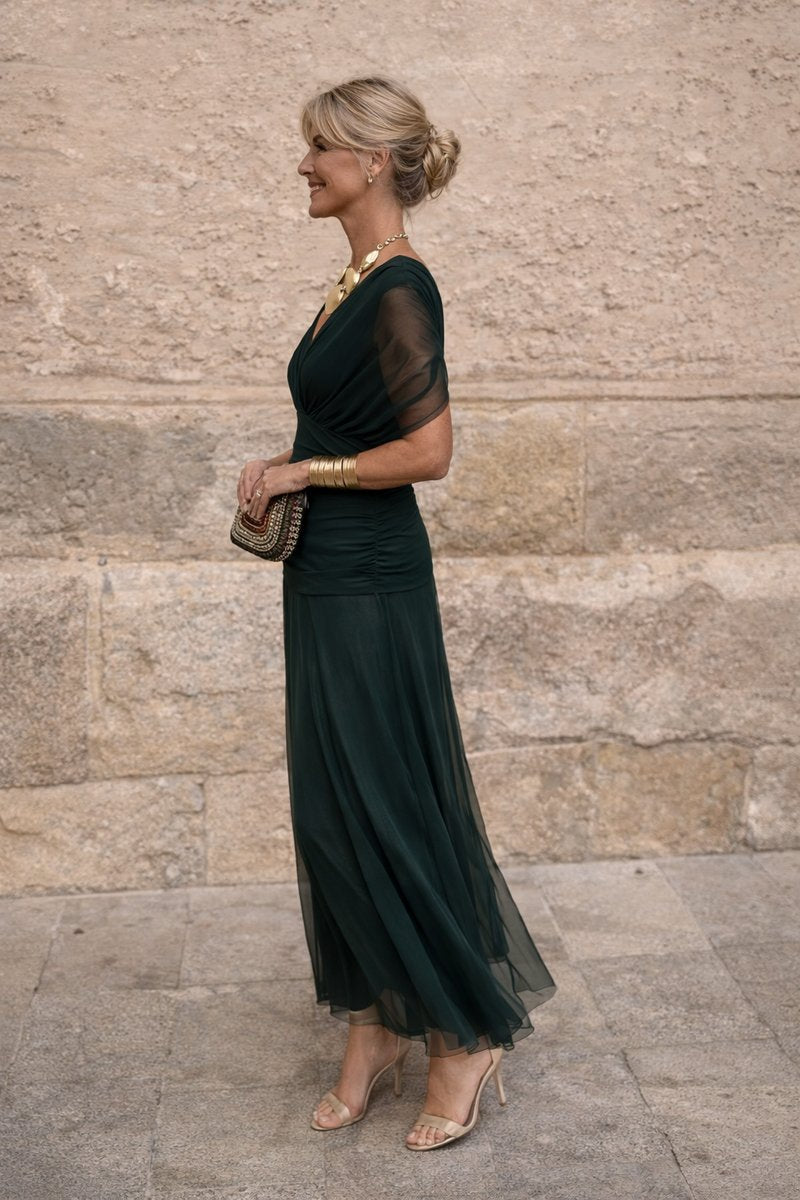 Briony Graceful Chiffon V-Neck Maxi Summer Dress