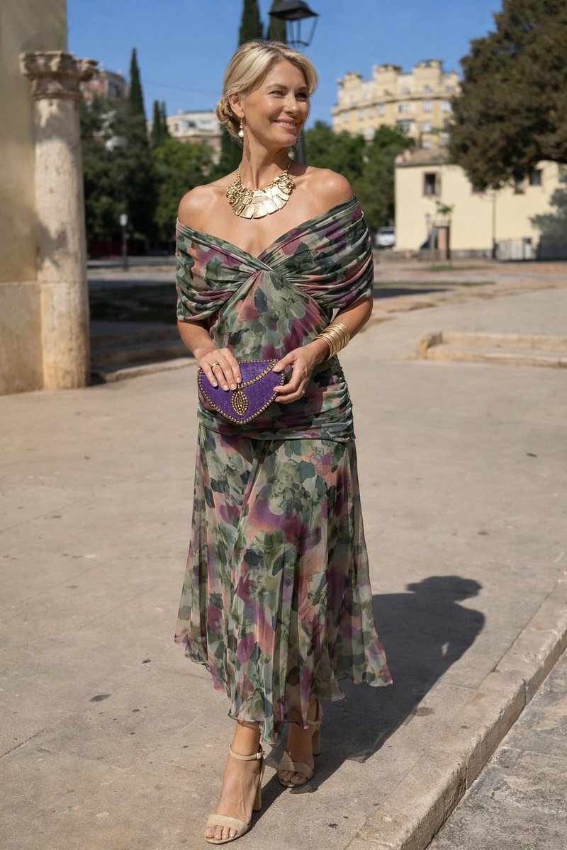 Briony Graceful Chiffon V-Neck Maxi Summer Dress