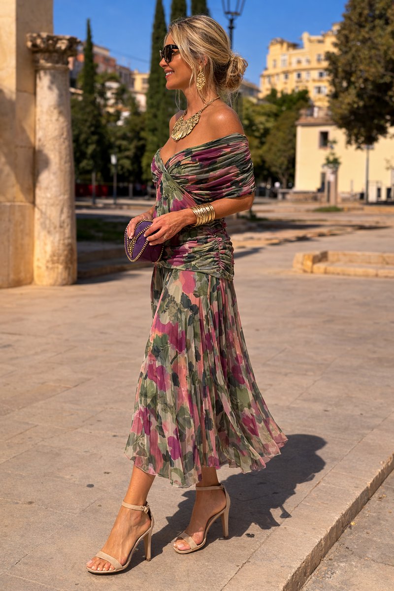 Briony Graceful Chiffon V-Neck Maxi Summer Dress