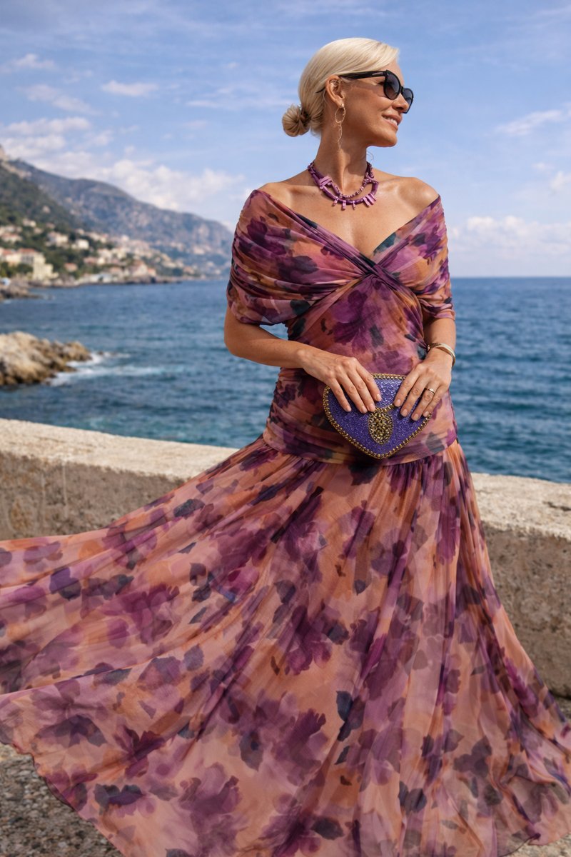 Briony Graceful Chiffon V-Neck Maxi Summer Dress