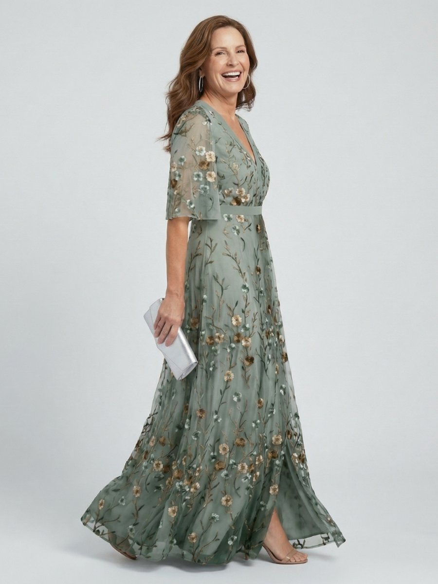 Willow Embroidered Floral Flutter Sleeve Maxi Dress
