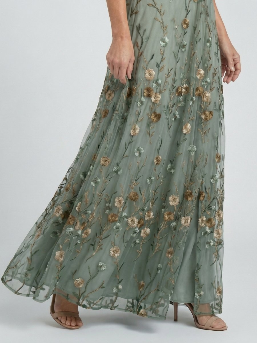 Willow Embroidered Floral Flutter Sleeve Maxi Dress