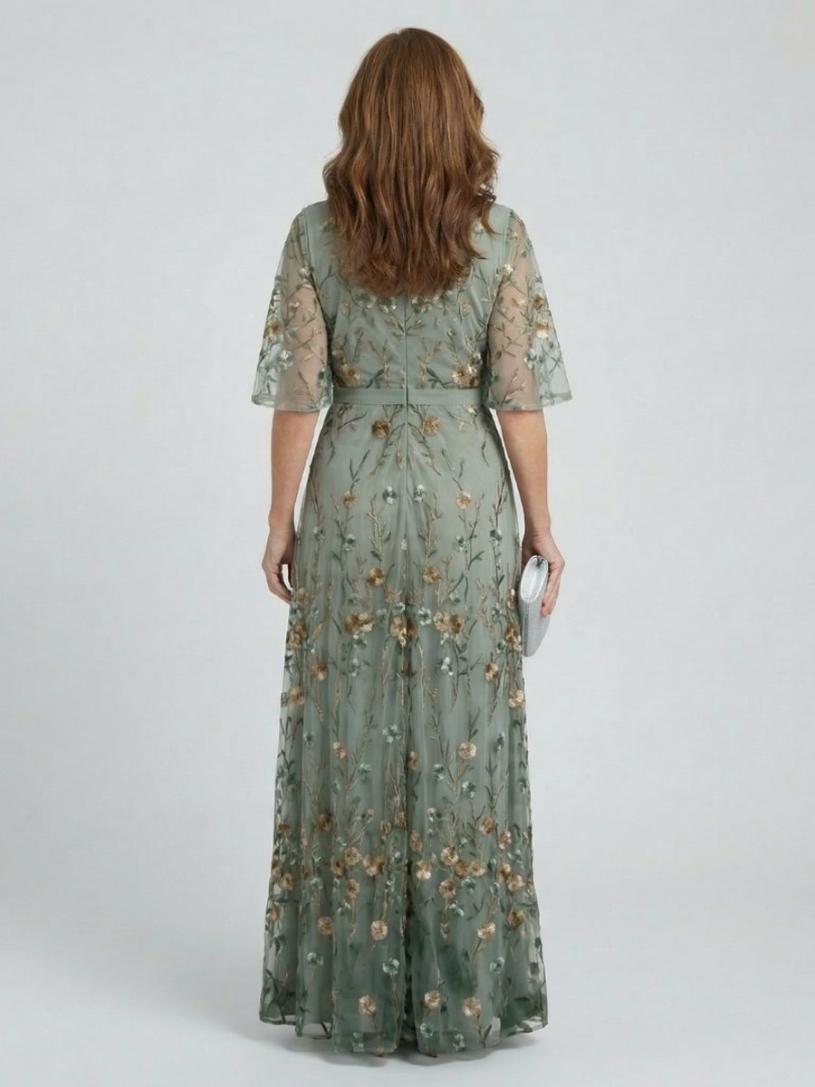 Willow Embroidered Floral Flutter Sleeve Maxi Dress
