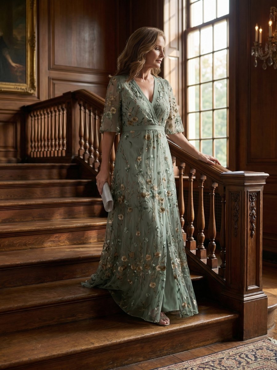 Willow Embroidered Floral Flutter Sleeve Maxi Dress