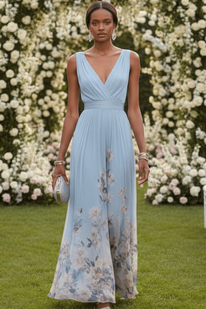 Lilou Soft Floral Chiffon V-Neck Maxi Dress