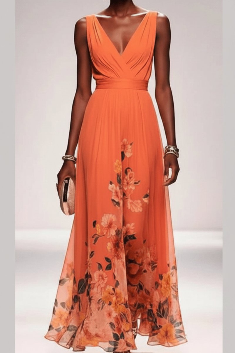 Lilou Soft Floral Chiffon V-Neck Maxi Dress