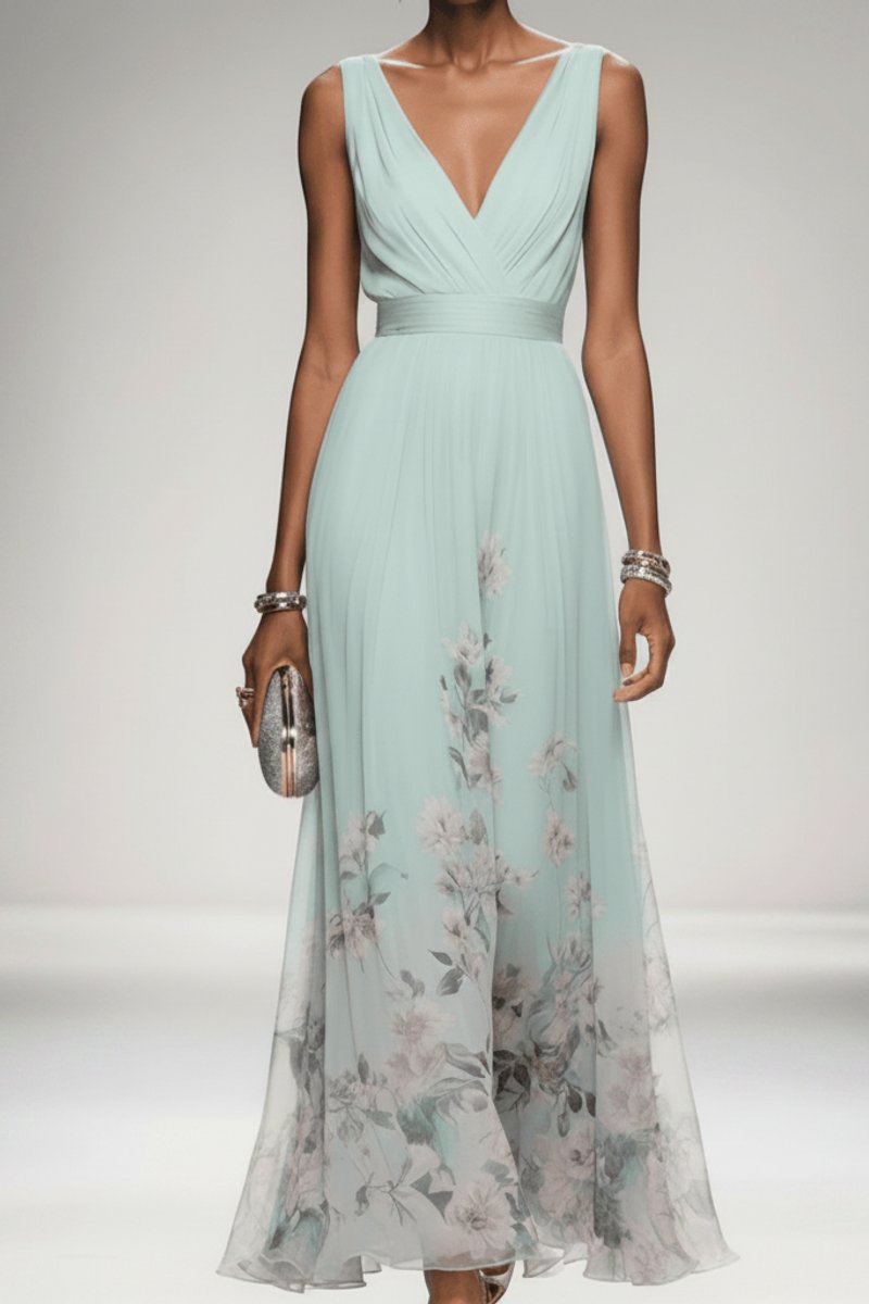 Lilou Soft Floral Chiffon V-Neck Maxi Dress