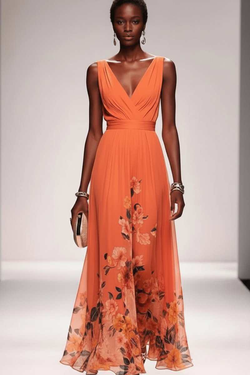 Lilou Soft Floral Chiffon V-Neck Maxi Dress